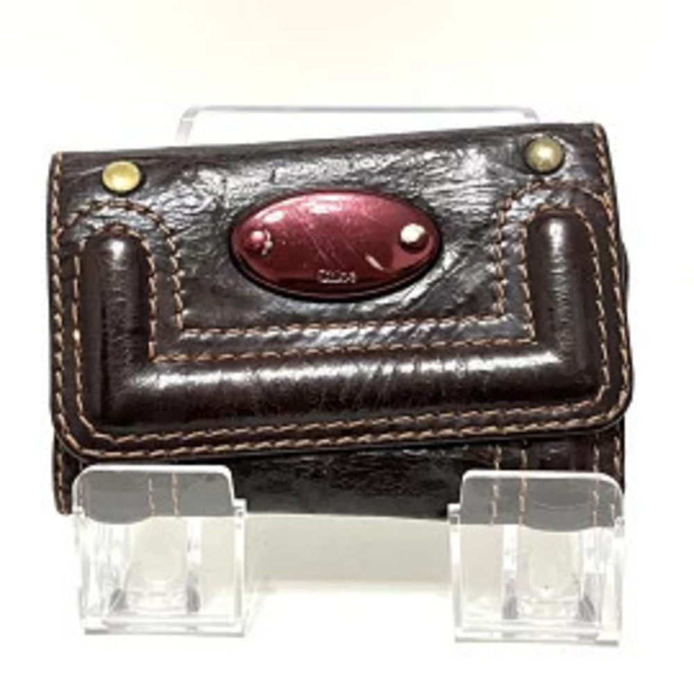 Chloe Key Case Wallet Hooks Bordeaux Purple Brown Leather